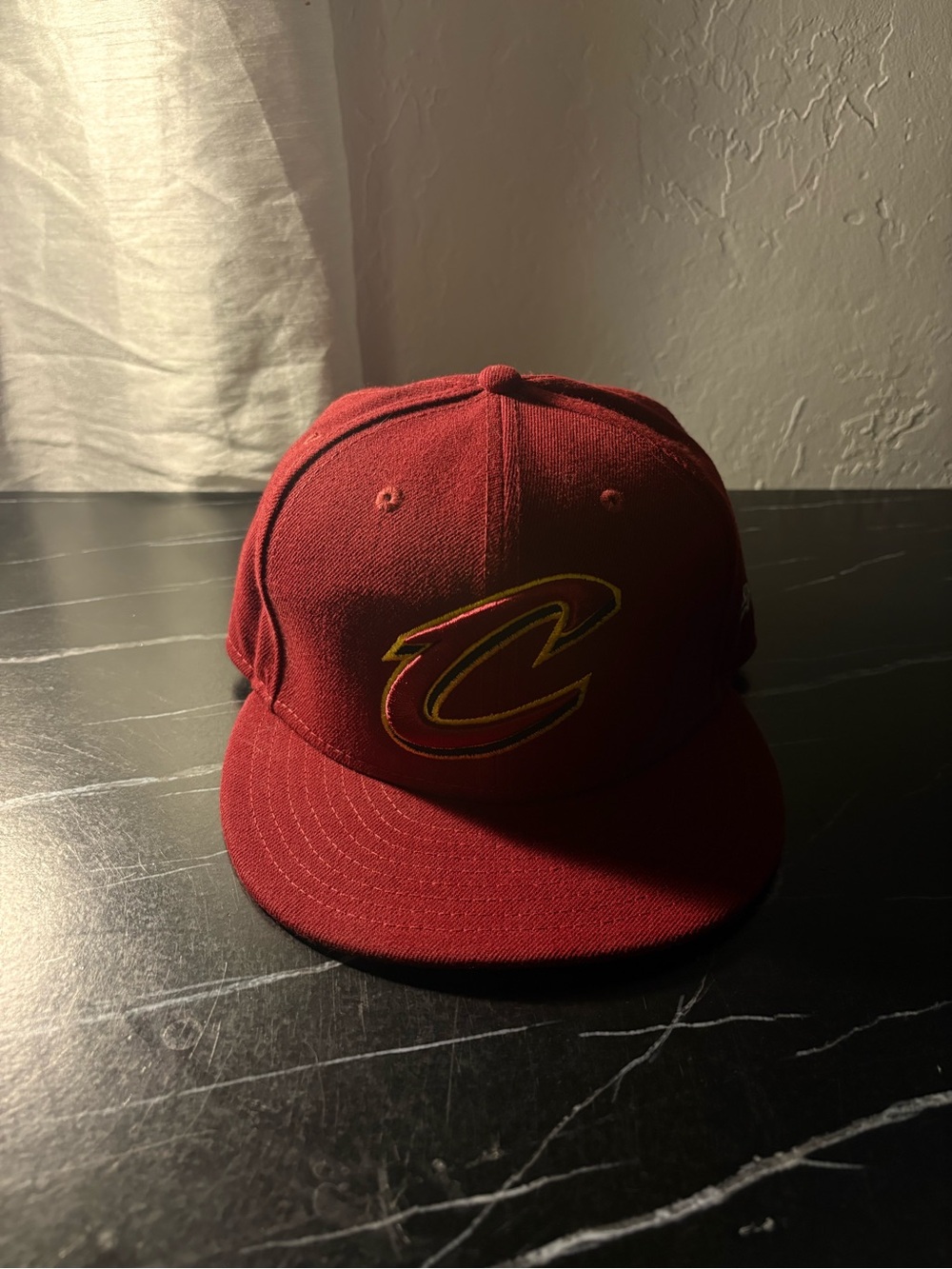 New Era Cleveland Cavaliers Maroon Red Snapback Hat with Yellow Logo